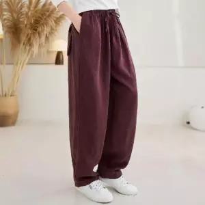 미니코코네 바지 팬츠 가을 빈티지 캐주얼 여성 솔리드 배기핏 린넨 워싱 도톰한 샌드 DOS3