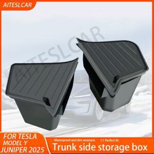 테슬라 모델 Y 주니퍼 트렁크 오거나이저 사이드 수납 박스 부트 플로킹 TPE 방오 2025 자동차 여행 액세서