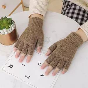 [셀러허브]MZ_여성장갑 방한 니트 반장갑(브라운) 보온 겨울 (S27364098)