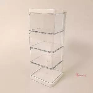 회전형보관함정리 4단 화장솜 소품케이스 화장대 데스크탑 소품보관함 다용도 화장품수납 악세사리 투명한a