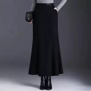 스커트 롱 여성용 모직 겨울 캐주얼 트렌디 아이템 정장 머메이드 가을겨울 하이웨스트 날씬해 보이고 도톰