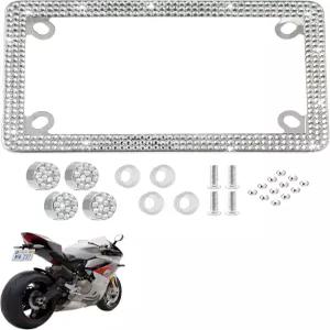 패션 모터사이클 유리 크리스탈 프리미엄 실버 블링 번호판 프레임 홀더 라인스톤 커버(1PC)