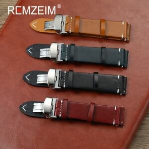 퀵릴리즈 오일 왁스 가죽 시계줄 18mm 20mm 스트랩 교체용 남성 손목밴드 버터플라이 버클 포함