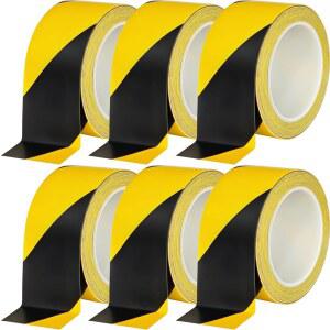 Beiverluck 6롤 블랙 앤 옐로우 주의 테이프 롤, 2인치 x 108피트 바닥 표시 도로 테이프, 고가시성 및 접착 경고 안전 위험 창고 벽 계단 파이프 장비용