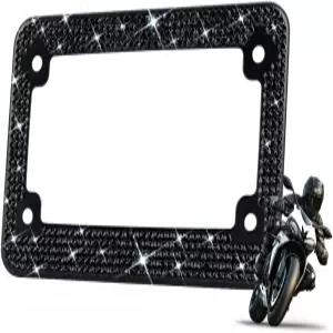EWBN 모터사이클 블랙 블링 번호판 프레임 다이아몬드 라인스톤 자전거 태그 홀더 모터바이크 크리스탈