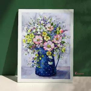 명화그리기유화 40x50cm 키트 파랑 숫자따라 꽃병 셀프 선물 취미미술 집들이 인테리어 태교미술 컬러링nop