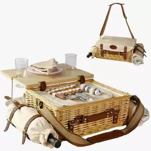 피크닉 테이블과 담요가 있는 성인 2인용 다기능 위커 바구니 세트 와인 파우치가 대형 단열 캠핑 야외