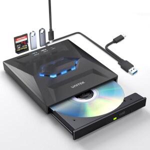 Unitek 외장 CD DVD 드라이브, USB 3.0 Type-C 휴대용 /DVD + /-RW 드라이브 플레이어, SD 카드 리더 C 허브 ROM 버너, 노트북 데스크톱 PC Mac Windows 11 /10 /8 /7 Linux 지원