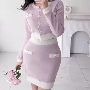 [신상오픈런]크롭자켓 라운드넥 투톤 겨울하객룩 미니스커트 셋업 (29192945)