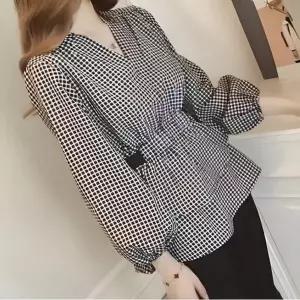 여성 빅사이즈 허리 라인 밴딩 체크 블라우스 2 의류 로미홀리 블라우스