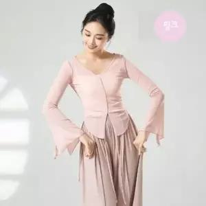 여성 클래식 댄스복 요가복 트레이닝복 솔리드컬러 심플한 무용복 상의 K