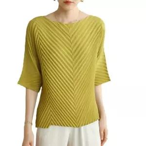 플 반소매 V패턴 기계주름 여성 반소매 여름 로미홀리 럭셔리 플 반팔