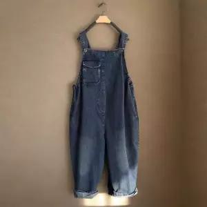 플러스사이즈 여성용 루즈핏 데님 오버롤 점프수트 캐주얼 와이드 팬츠 가을 여름 멜빵바지
