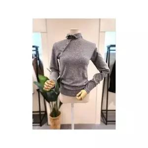 [미스칸트] KKTSPB18GR 셔링 버튼 폴라티셔츠 그레이_P411857031