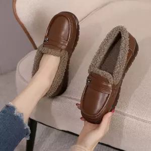 빈티지 여성패션 라운드 플랫 추동 가죽 기모보온 로퍼 리얼 옥스퍼드화 DL4