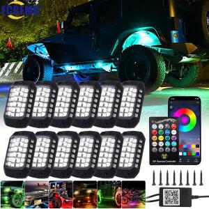 Rock Lights 원격 앱 제어 RGB 3D 렌즈 LED 오프로드 RZR SUV ATV 지프 네온 언더바디 자동차 섀시 라이트