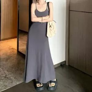 쉬폰원피스 여성 인기 반전뒷태 플레어 스커트 감성 끈나시 롱원