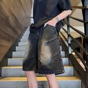 바지 청 캐주얼 빈티지 스타일 와이드 일자 하이스트리트 청반바지 워싱 남자청반바지 원템1