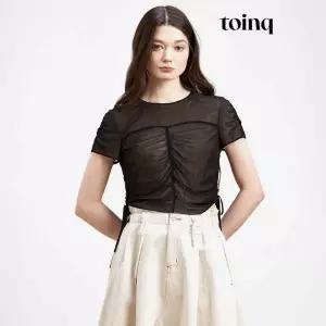 [toinq] 매쉬 배색 크롭 블라우스(T240MBL908W)