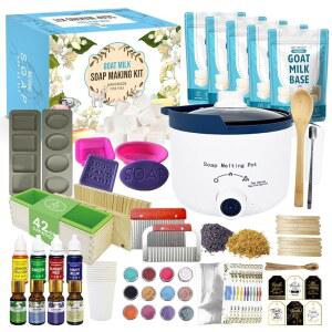 비누 멜터가 포함된 PIUH 염소 우유 만들기 키트, 천연 베이스가 DIY 녹는 냄비 및 만들기를 위한 전체 용품, 선물용 공예 키트