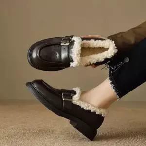 여사친 가을 겨울 굽 단화 용 미들 기모 플랫 구두 작은 펌프스 신발 러블리 통굽 편안한 도톰하고 다올4