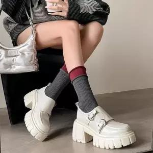 여성용 러블리 신발 힐펌프스 하이힐 통소가죽 투버클 통굽 로퍼 스틸레토 힐 단화 다올5