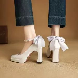 여친 진주 러블리 슈즈 웨딩 힐펌프스 하이힐 플랩 힐 가지 발에 구두 무리가 않는 통굽 들러리 신발 메리