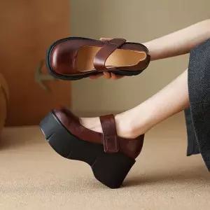 여성용 러블리 신발 힐펌프스 하이힐 펌프스 통굽 단화 소프트가죽 키높이 구두 힐 메리제인 슈즈 다올5