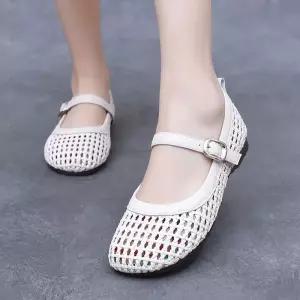 알마센 여성 빈티지 스트랩 샌들 슈즈 펀칭 일자 로마 라운드 플랫 메리제인 동글동글 ADOR5