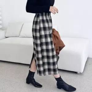 [의류] 런던 뒤트임 체크 스커트 H라인 80902 도톰 롱