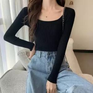 [의류] 직장인 베이직 여자 출근 룩 올데이 기본 슬림 니트 데일리 골지 Y7j