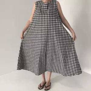 [의류] F007246_ 두사이즈 고방체크 플레어 나시원피스