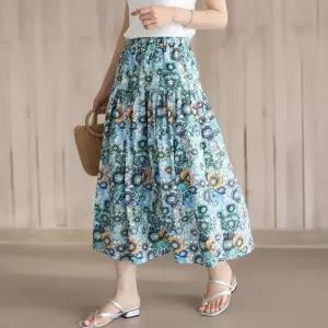 [신상오픈런]여성 여행용 빈티지 플라워 해바라기 롱스커트 (37709110)