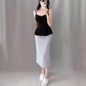 [신상오픈런]여성용 슬림핏 멀티컬러 H라인 롱 스커트 밴딩 (37006361)