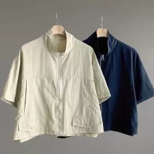 [신상오픈런]여성 절개 카라넥 반팔 세미크롭 바람막이 재킷 (35836410)