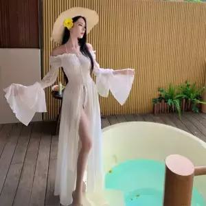 원피스 프렌치 롱스커트 어깨 여자쉬폰원피스 바캉스룩 셔링 일자 ible1