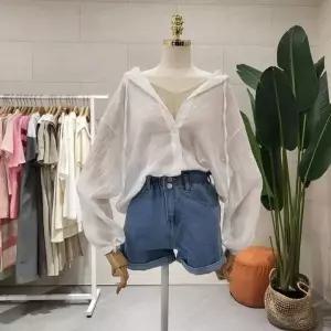 [에잇컨셉] C22F7FNB024 루즈핏 거즈 후드 린넨셔츠_P351795895