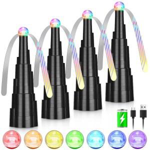 테이블용 플라이 팬, LED 조명이 있는 충전식 팬 테이블 상단 피크닉, 레스토랑, 파티, 홈, 바비큐를 위한 부드러운 홀로그램 블레이드가 스피너(4팩)