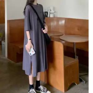 예쁜 간단하지만 스타일 외출룩 원피스 캐주얼 홈 박시 롱 룩 맥시