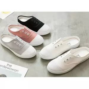 [베스트TOP100] 여성 끈없는 뮬 운동화 학생 스니커즈 블로퍼 슬립온