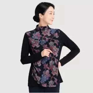 [하프클럽/] 세이브존05 페이즐리 망사 배색 티셔츠 (블랙) 25AS5009B5