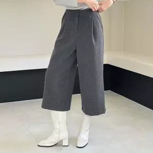 [다잇템]여자 기모와이드 속밴딩 FW 모직 핀턱 8부 바지 (43421739A)