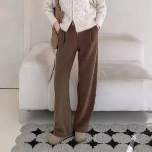 [다잇템]여자 겨울출근룩 골덴 속밴딩 기모와이드 바지 (43421737A)