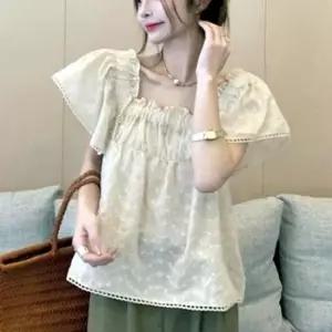 [옷은날개] 블라우스 레이스 반팔 펀칭