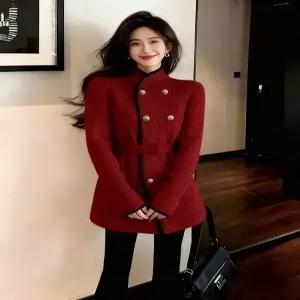 니트 원피스 스커트 빨강 가을 겨울 여성패션 멋스러운 프렌치 차이나 슬림핏 스웨터 DL4