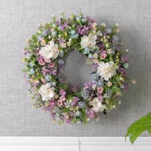 수국 조화 꽃 리스 벽장식 블루밍 42cm 인테리어 벽걸이 현관 문 꾸미기 소품