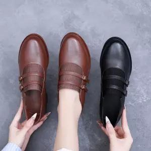 빈티지 여자신발 운동화 워킹화 웨지힐 봄가을 라운드토 앞코에 소가죽 엄마룩 통굽 빅사이즈 컴포트구두