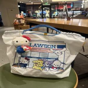 헬로키티 로손 숄더백 에코백 토트백 자수 캔버스 일본식 수납 친환경 소재 여성용
