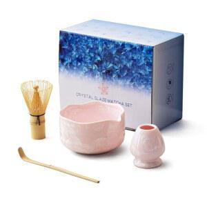 내추럴 크리스탈 플라워 말차 세트 - 스파우트 볼, 거품기, 스쿱, 채센 홀더가 포함된 식품 등급 키트 4개 애호가를 위한 다도 선물 (사쿠라 속삭임)