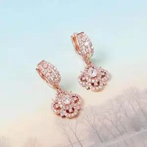 큐빅귀걸이 금침 로즈골드 원터치링 큐빅 꽃 귀걸이 14K